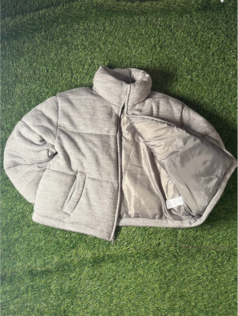 GAP Puffer Jacket Gray Full Zip Cropped Women's XL